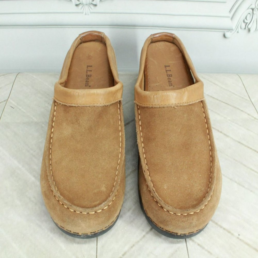 LL Bean Brown Suede Slip On Casual Comfort Clogs Mules Size 9 M - Picture 5 of 8